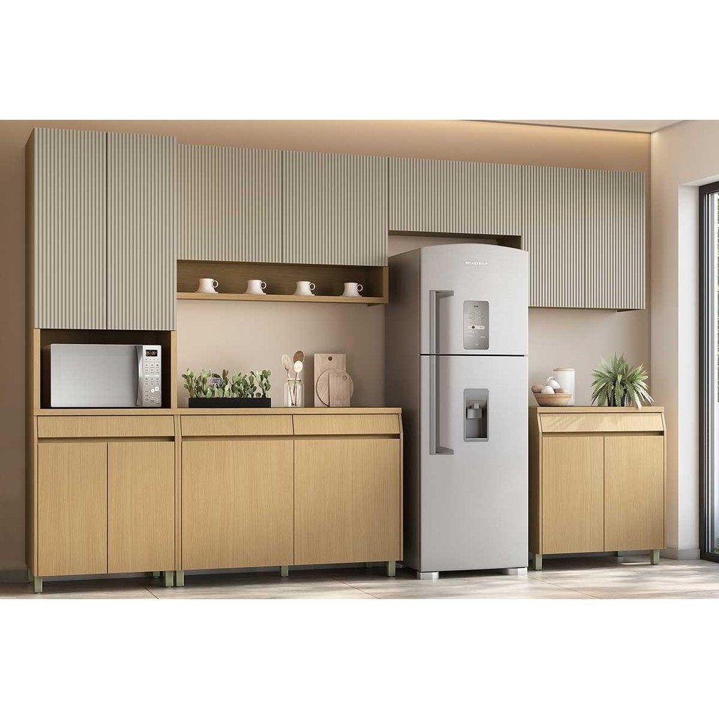 Kit Cozinha Modulada 6 Peças Simone Mendes (3Aéreos+2Balcões+1Paneleiro) C6P90 Carvalho/Cinza - Nesher em Oferta na Shopee