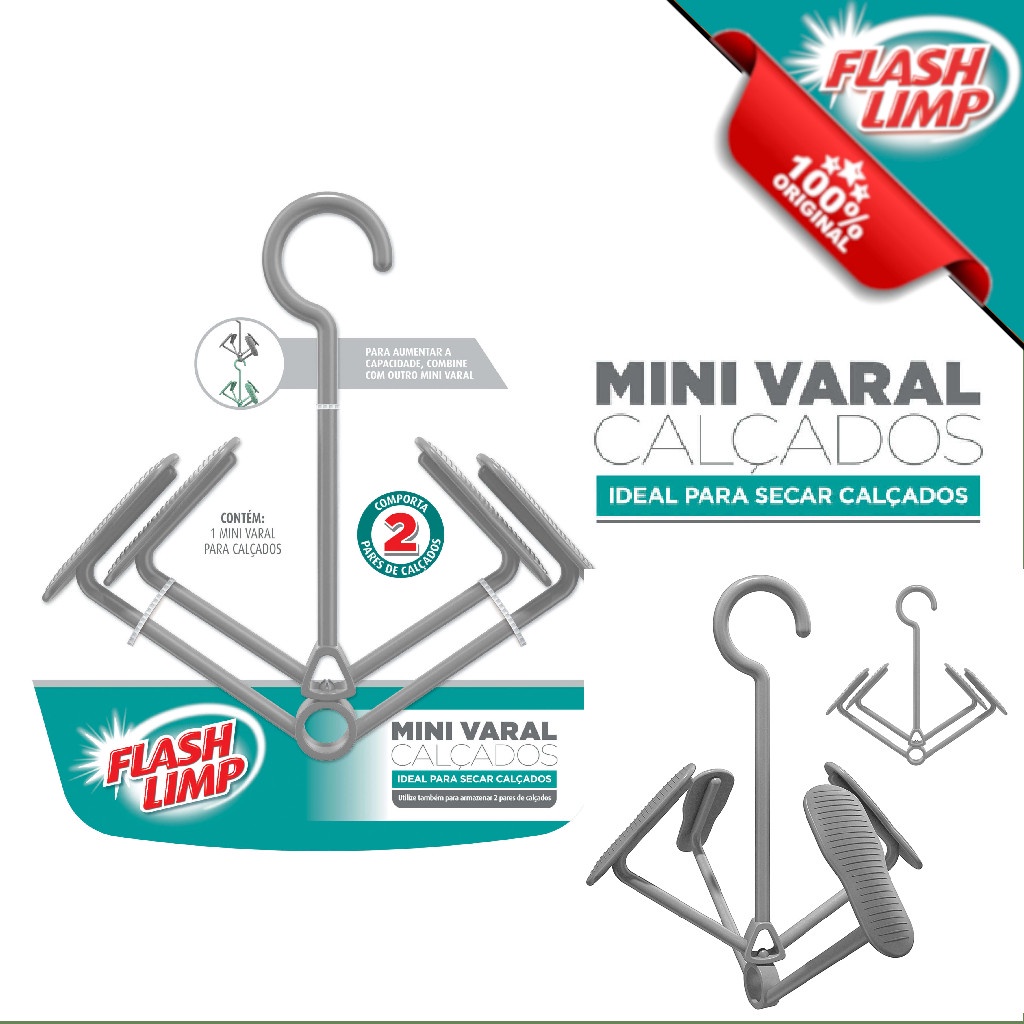 Mini Varal Para Calçados 2 Pares Cinza - Flash Limp