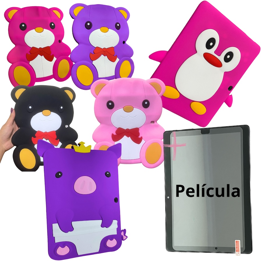 Capa decorada infantil + Pelicula Adaptavel p/ Tablet M10 Multilaser 10.1 polegadas