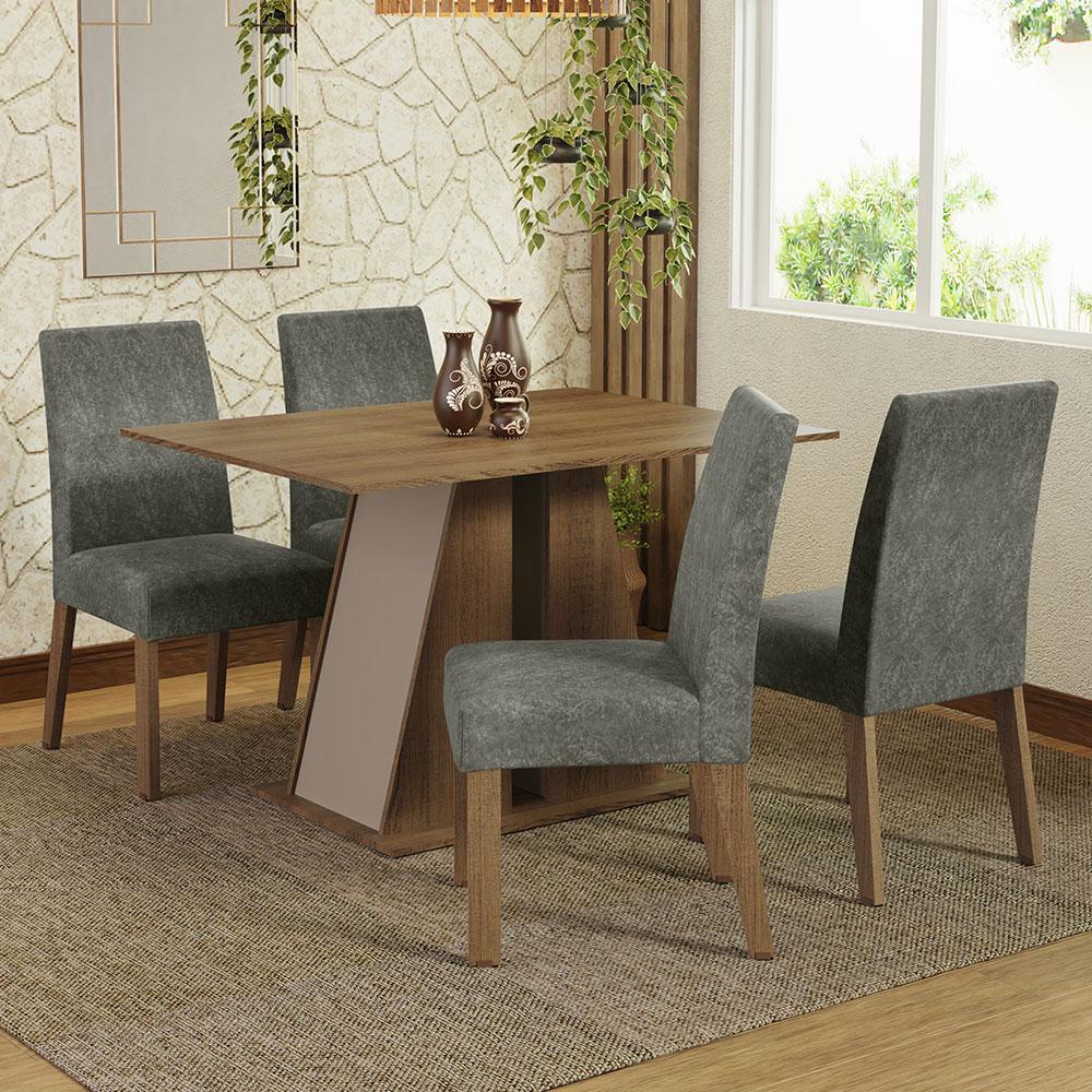 Conjunto Sala de Jantar Mesa Tampo de Madeira 4 Cadeiras Rustic/Crema/Silver Agnes Madesa - Home & Living