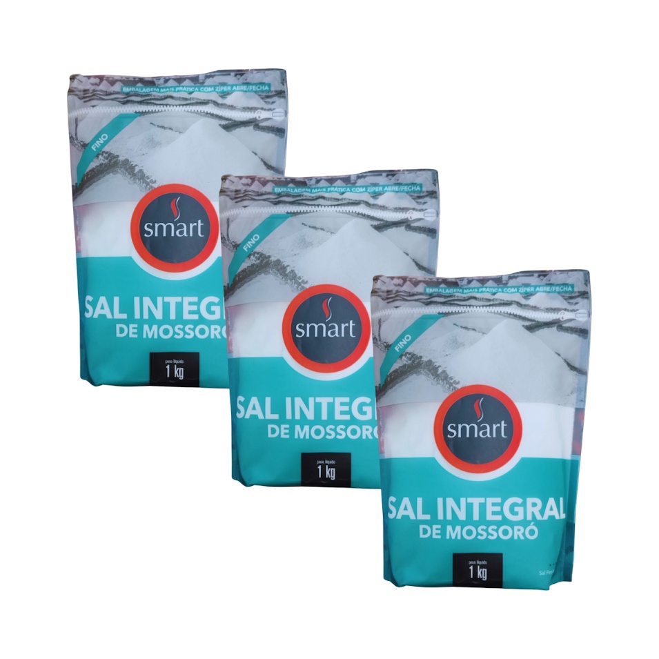 Kit com 3 Pouchs de Sal Integral de Mossoró Fino de 1kg cada - Smart