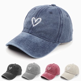 Coreano Washed-out Vintage Sun Hat Feminino com Corações Bordados Casal Peaked Cap Quatro Estações Curvo Brim Afligido Boné de beisebol em Oferta na Shopee