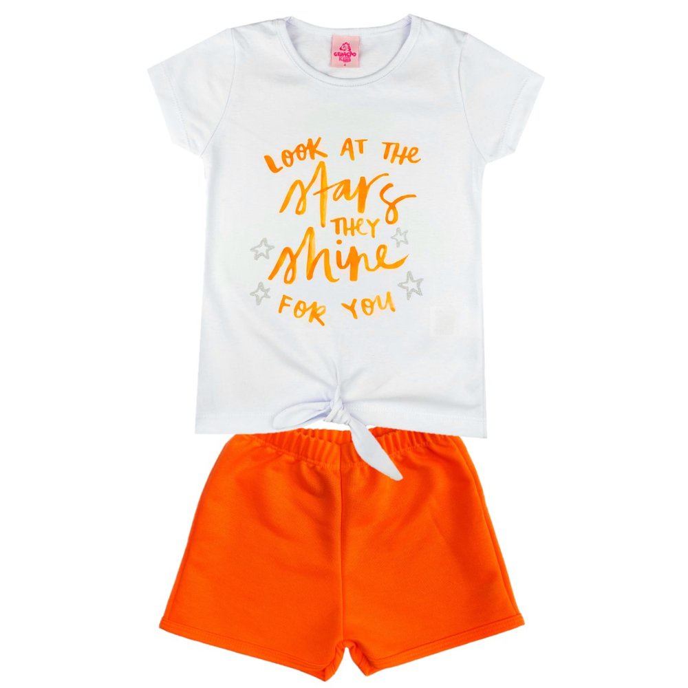 Conjunto Infantil Menina Verão Neon Blusa com Amarração Shorts Moletinho Moda Feminina Casual