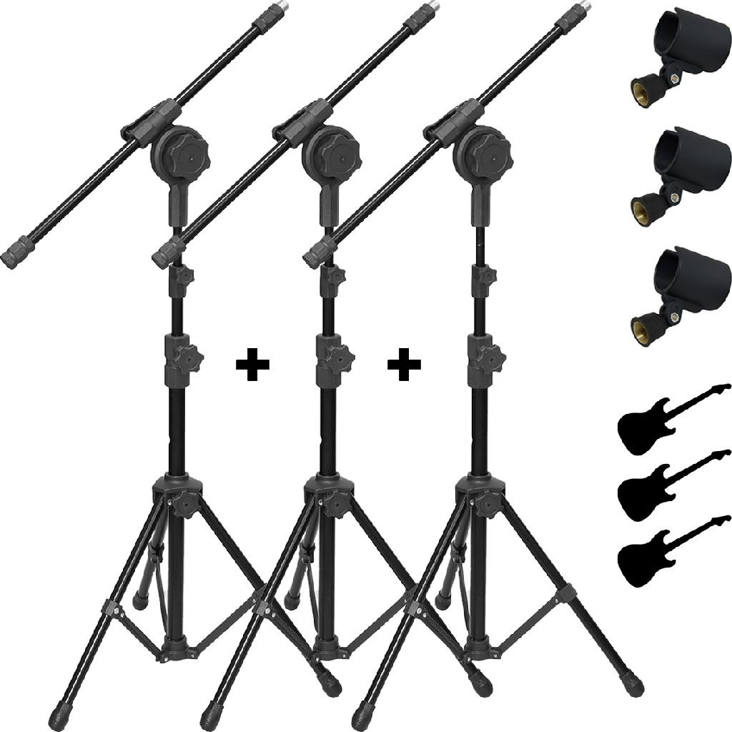 Pedestal para Microfone Sem Fio Girafa de 2 Estagios com Cachimbo e Adesivos Kit com 3