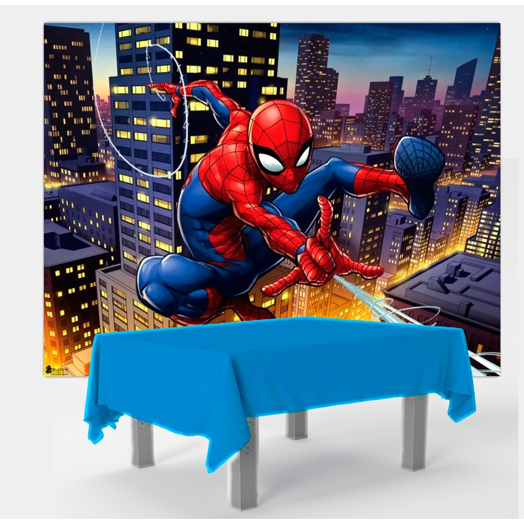 Kit festa Homem Aranha Decoração Painel GG + Toalha Azul TNT em Oferta na Shopee