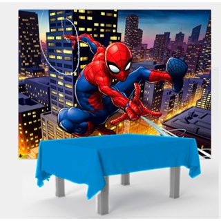 Kit festa Homem Aranha Decoração Painel GG + Toalha Azul TNT em Oferta na Shopee