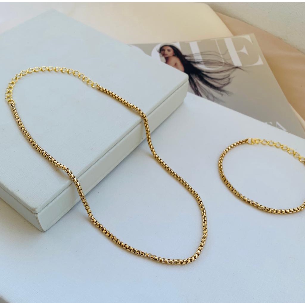 Conjunto Colar e Pulseira veneziana Semi Joia Verniz Italiano