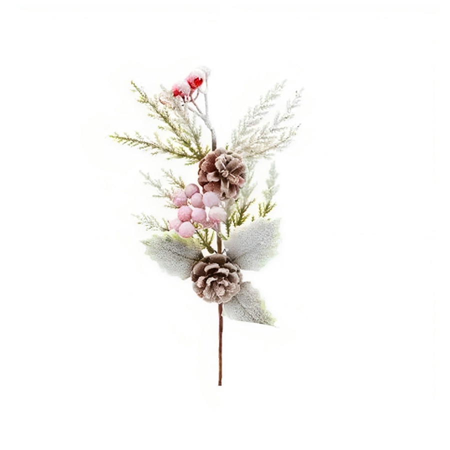 Pick Folhas, Frutas e Pinha Nevado - Verde/Marrom - 30cm   - 1 unidade - Cromus - Rizzo - Home & Living