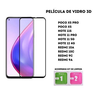 Película de Vidro 3D Xiaomi Poco X5 Pro Poco X5 Note 11S Note 11 Pro Note 12 4G Redmi 10A 10C 9C 9A em Oferta na Shopee