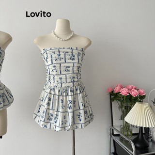 Lovito Casual Vestido Feminino Floral Drapeado Franzido L67AD078 (Branco)
