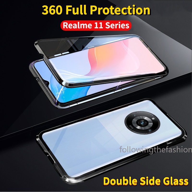 Capa Para Realme 11 Pro Plus 5G Realme11 + Telefone Estrutura Metálica Magnética De Dupla Face Vidro Temperado 360 ° Capa Protetora À Prova De Choque Full Fashion Hard Anti Impacto Capinha Phone Case
