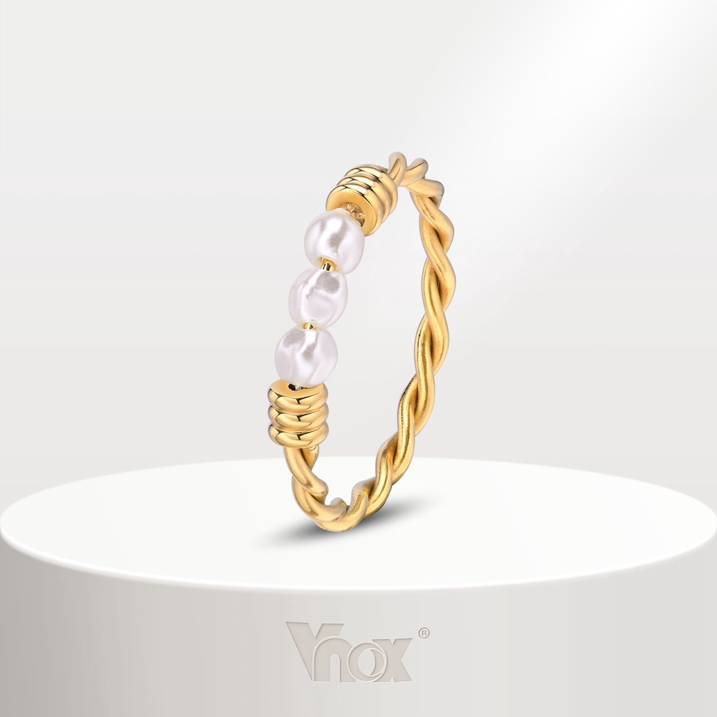Vnox Irregular Pearl Twisted Ring for Women Girl , Ouro 18K Jóias De Anel De Moda Chic Em Aço Inoxidável