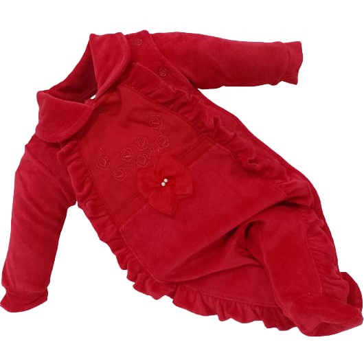 Macacão Plush Bebê Feminino Babadinho Chuquinha Bordado 2897