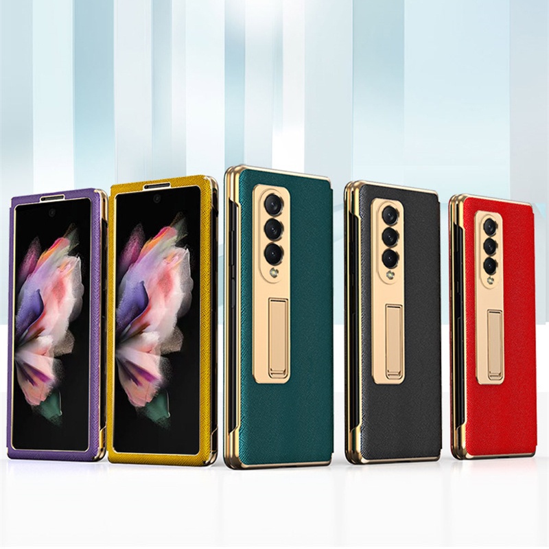 Para Samsung Galaxy Z Fold 5 Case Luxo Kickstand Função Plating Frame Hard Back Case Para Z Fold 4 Fold 3 Q JTI