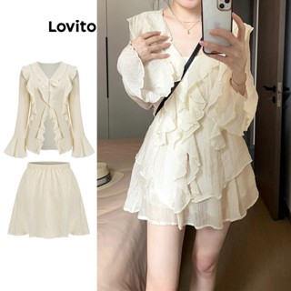 Lovito Conjunto de Saia com Babados e Forro com Shorts de Segurança para Mulheres L61AD100 (Topo/Saia)