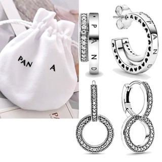 Brincos De Argola Dupla Pavé P Prata Esterlina 925 Com Bolsa de veludo