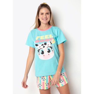 Pijama Manga Curta Algodão Feminino Vaca - Puket