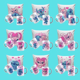 Kit Caneca Porcelana Almofada 30x30 Cm Stitch E Angel