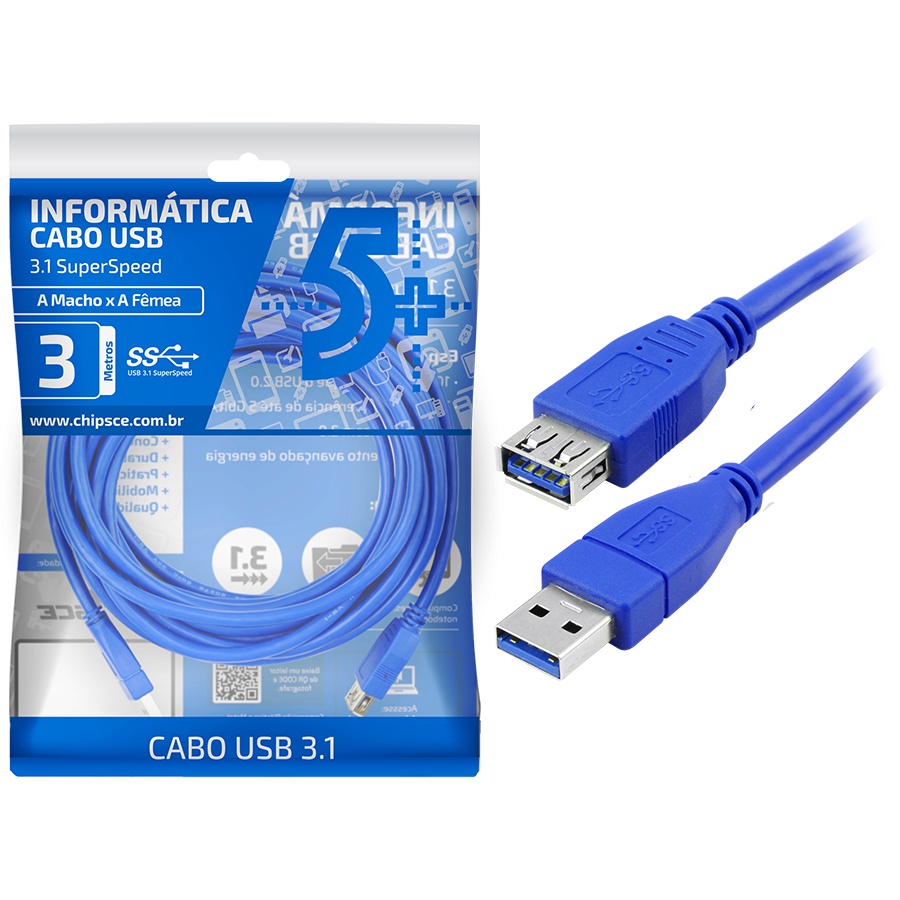 Cabo Extensor Usb 3.1 / 3.0 3m Macho X Fêmea 5gbits 3 Metros