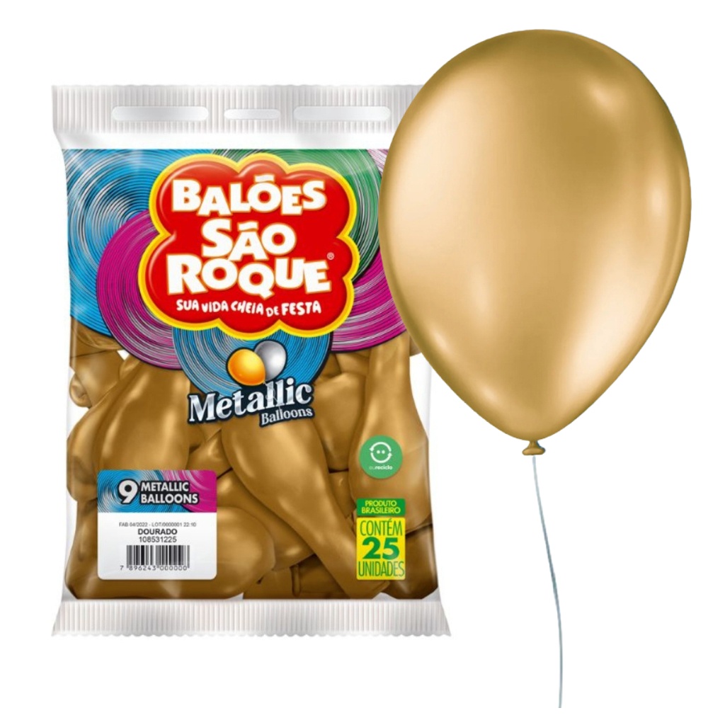 Balões 09 Metallic Com 25un Bexigas Dourado 108531225 - São Roque em Oferta na Shopee