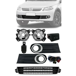 Kit Farol de Milha Neblina + Grade Para-choque Central Com Friso Cromado Vw Gol Voyage Saveiro G5 2009 à 2013