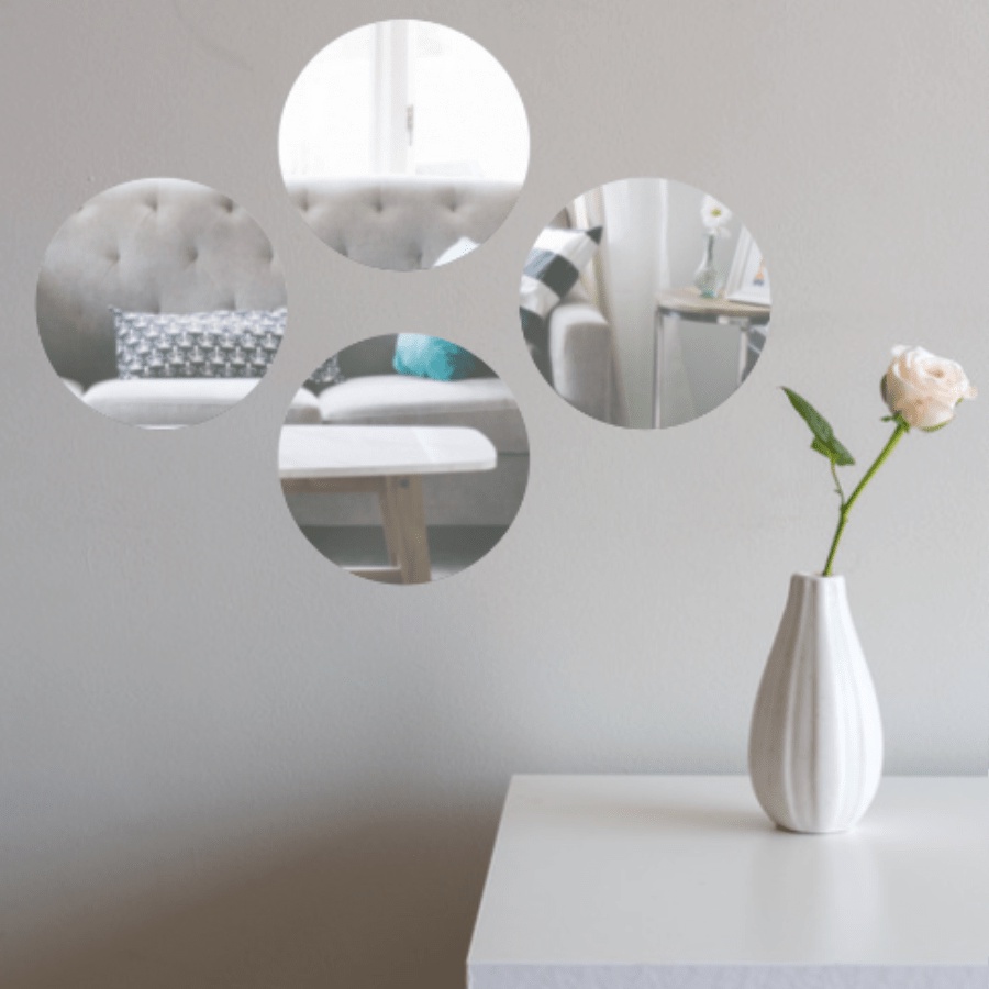 Kit 4 Espelho Decorativo Adesivo De Acrílico Para Sala Banheiro Círculos Redondo