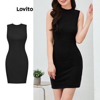 Lovito Casual Vestido Feminino Liso Básico L68ED232 (Preto)