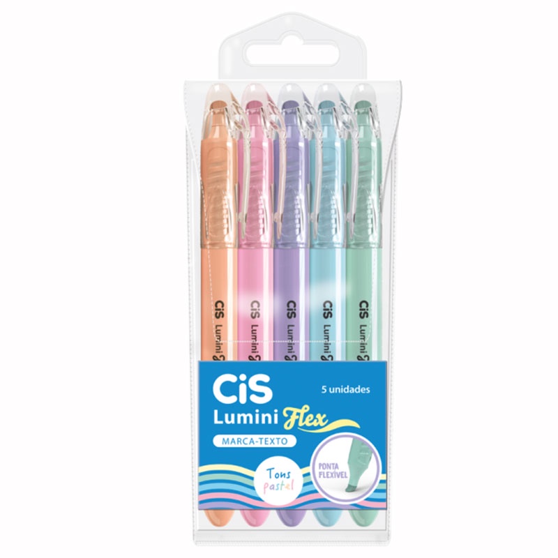 Pincel marca texto Lumini Flex Pastel 5 unidades Cis em Oferta na Shopee