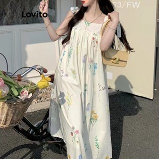 Lovito Vestido Feminino Boho Floral Franzido Sem Mangas LNE05059 (Multicolorido)