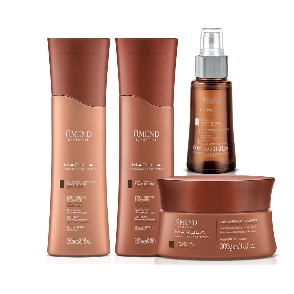 Kit Marula Amend Shampoo Condicionador Máscara Óleo Maciez Proteção Térmica Hidratação e Nutrição