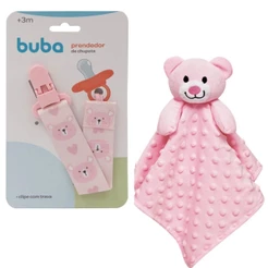 Kit Infantil Prendedor De Chupeta E Naninha Rosa Ursinho - Buba