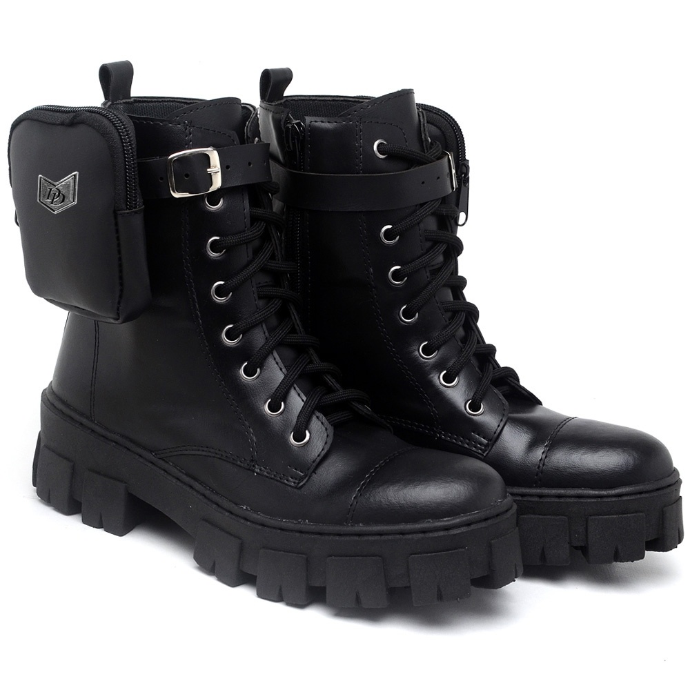 Bota Coturno Feminino Moda Casual Blogueira Sola Tratorada Alta Cadarço Mulher Fashion