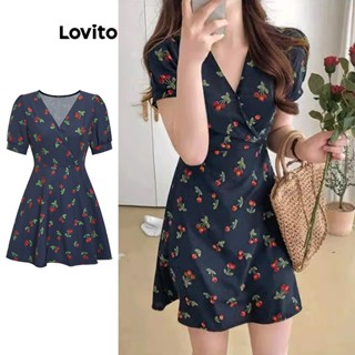 Lovito Boho Vestido com Estampa de Frutas e Legumes para Mulheres L74ED202 (Multi-Cor)