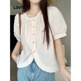 Lovito Casual Lisa Blusa Feminina com Botão e Laço Plissada L64AD094 (Damasco)