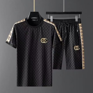 Gucci conjunto de duas peças dos homens Casual manga curta listrada cinco costuras para homens