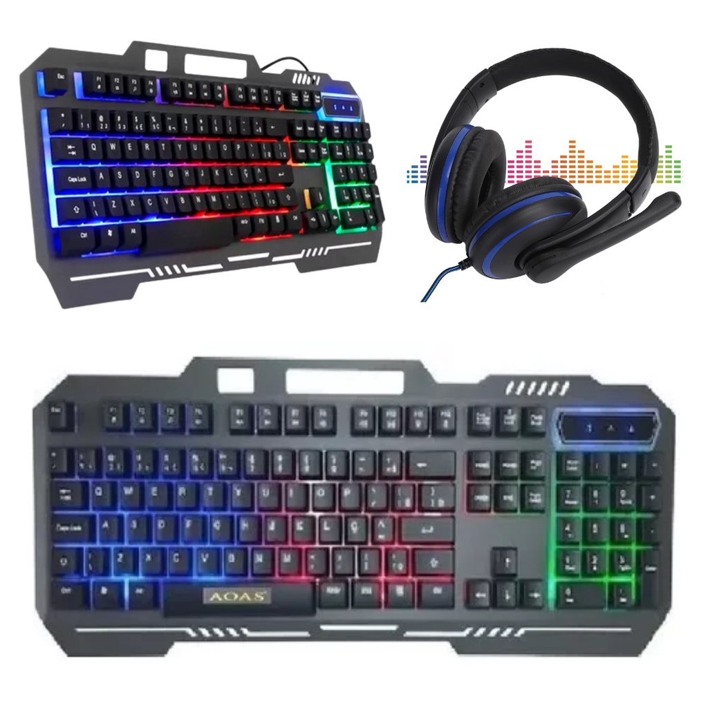 Kit Teclado Iluminado Gamer Semi Mecânico Led + Fone Headset