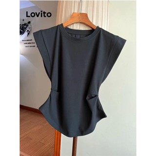 Lovito Camiseta Casual Plissada Lisa Para Mulheres LNL42025