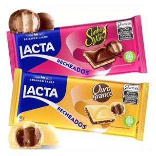 Tablete de Chocolate em Barra Recheado Sonho de Valsa ou Ouro Branco 98g - Escolha o sabor - Lacta