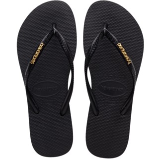 Chinelo Havaianas Slim Logo Metallic Preto/Dourado