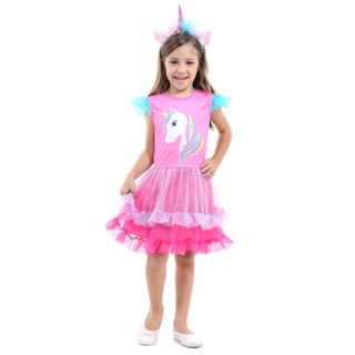 Fantasia Unicórnio Rosa E Azul Vestido Infantil Com Tiara
 em Oferta na Shopee