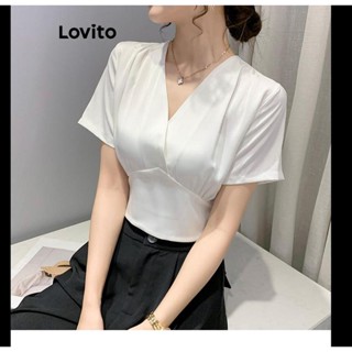 Lovito Blusa Plissada Elegante Com Estrutura Lisa Para Mulheres LNL43009