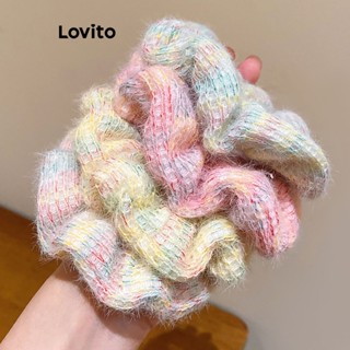 Lovito Preppy Rainbow Stripe Colorblock Lã Tricô Macio E Ceroso Cores Doces Femininos Coração Laços De Cabelo Para Mulheres LFA13594