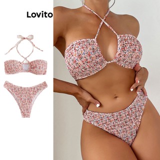 Lovito Conjuntos De Biquíni Sexy Ditsy Floral Com Renda Para Mulheres LNL36050 (Rosa/Azul)