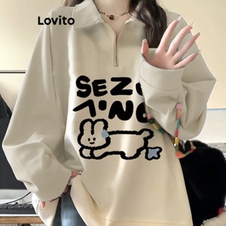 Lovito Moletom Casual Com Padrão De Desenho Animado Para Mulheres LNA37017 (Damasco)