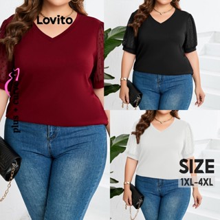 Lovito Blusa Feminina Plus Size Curva Casual Com Costura Lisa E Mangas Bufantes LNL37027 (Branco/Vermelho/Preto)
