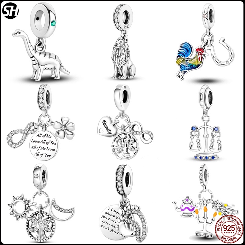 925 Sterling Silver Lion Rooster Footprint Tree Pendant DIY Missangas Finas Charmes Fit Pandora Charme Original Pulseira Mulher Jóias