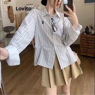 Lovito Blusa Casual Listrada Bordada Com Botão Frontal E Botões Femininos LNA43102