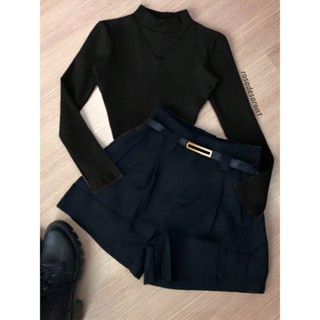 Conjunto2  Um bory body Manga Longa + Short Preto inverno Moda Blogueira em Oferta na Shopee