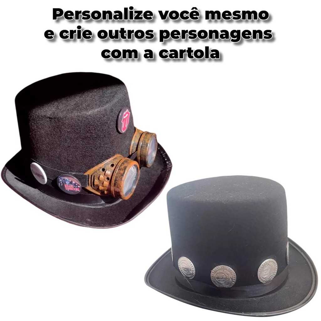 Cartola Preta com Faixa de Cetim Estruturada de Alta Qualidade pra Fantasia Halloween e Carnaval