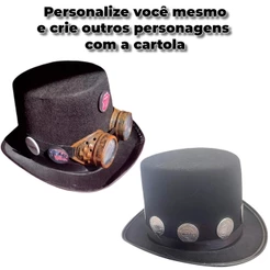 Cartola Preta com Faixa de Cetim Estruturada de Alta Qualidade pra Fantasia Halloween e Carnaval
